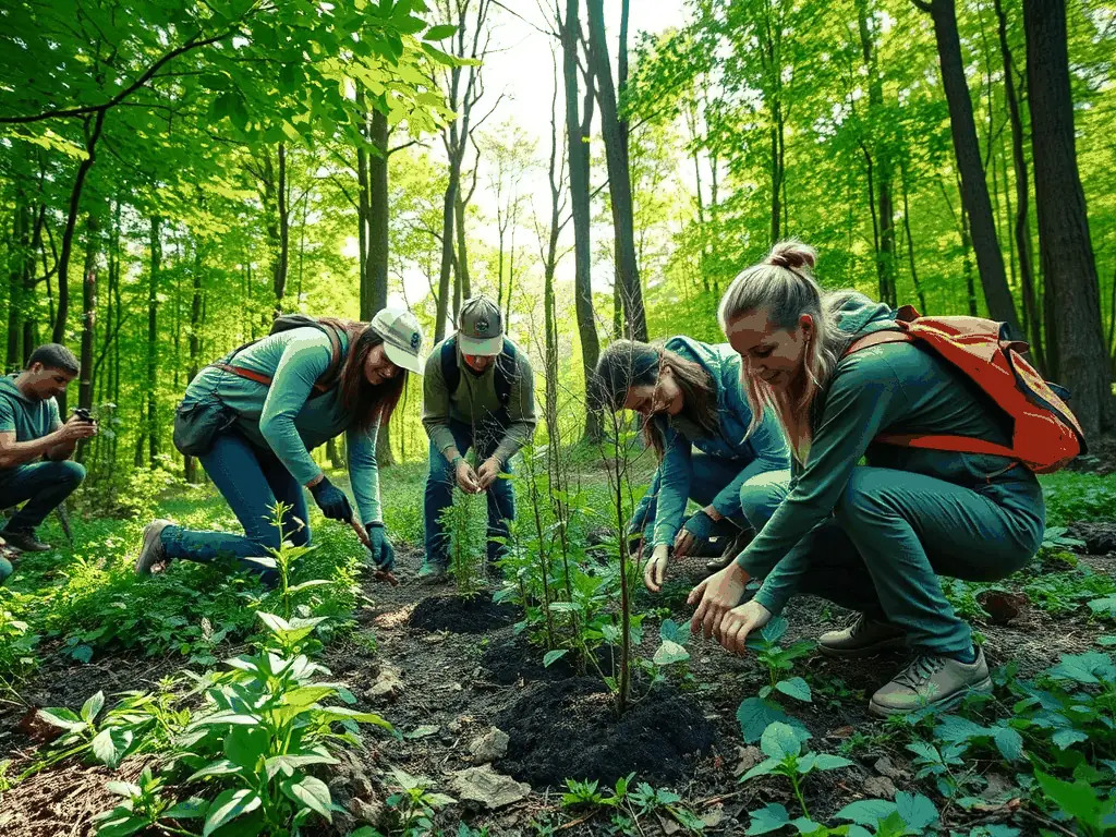 A group of ACCA members participating in a habitat restoration project, planting native trees and shrubs to enhance biodiversity.