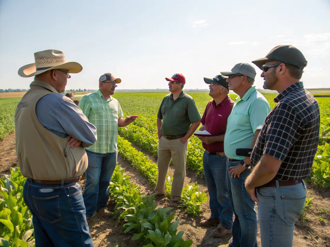 A photograph of ACCA members working with local farmers to implement wildlife-friendly agricultural practices, demonstrating their commitment to balancing agriculture and conservation.